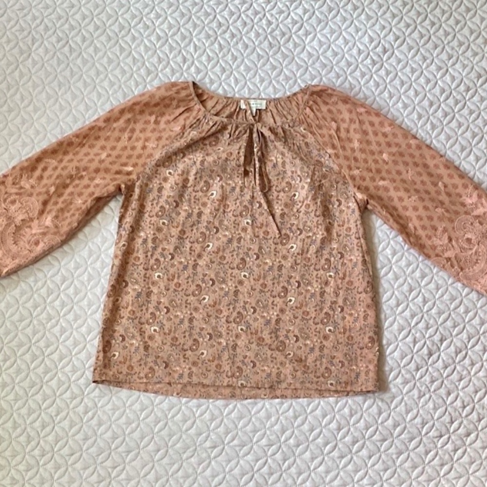 NWOT Lucky Brand Embroidered Sleeve Peasant Cotton Top. S - Picture 4 of 6